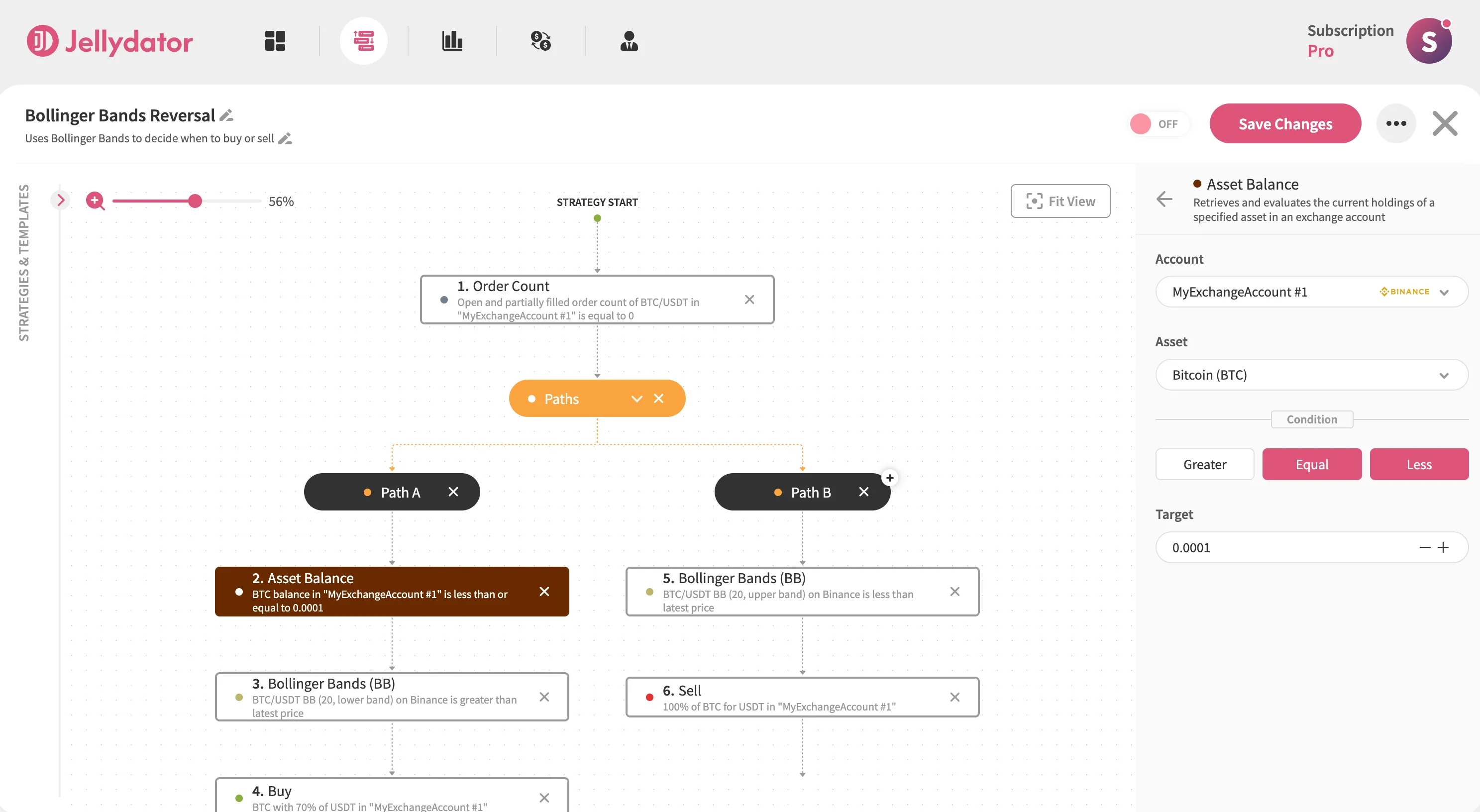 An image of the Jellydator editor with an Asset Balance step in Path A.