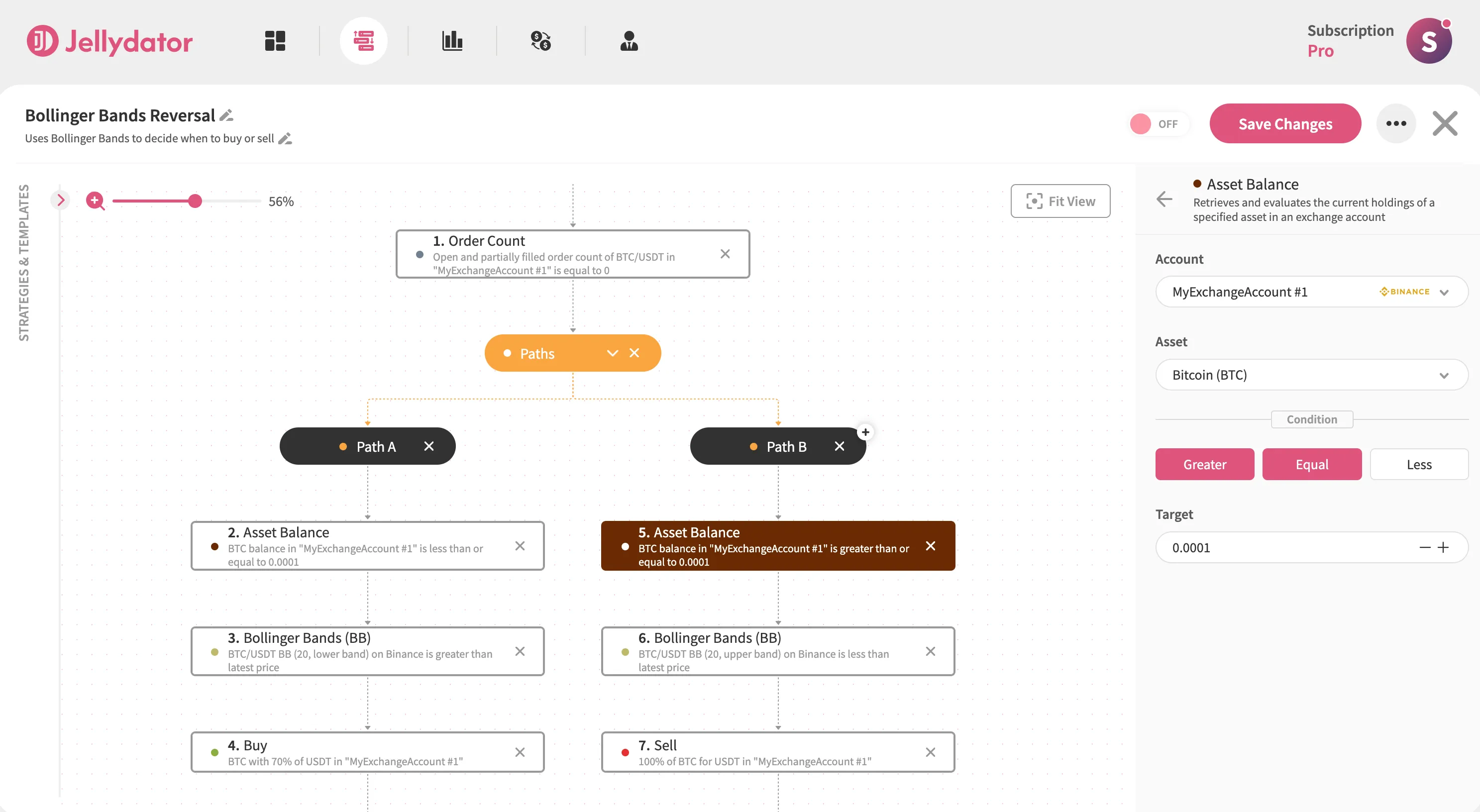 An image of the Jellydator editor with an Asset Balance step in Path B.