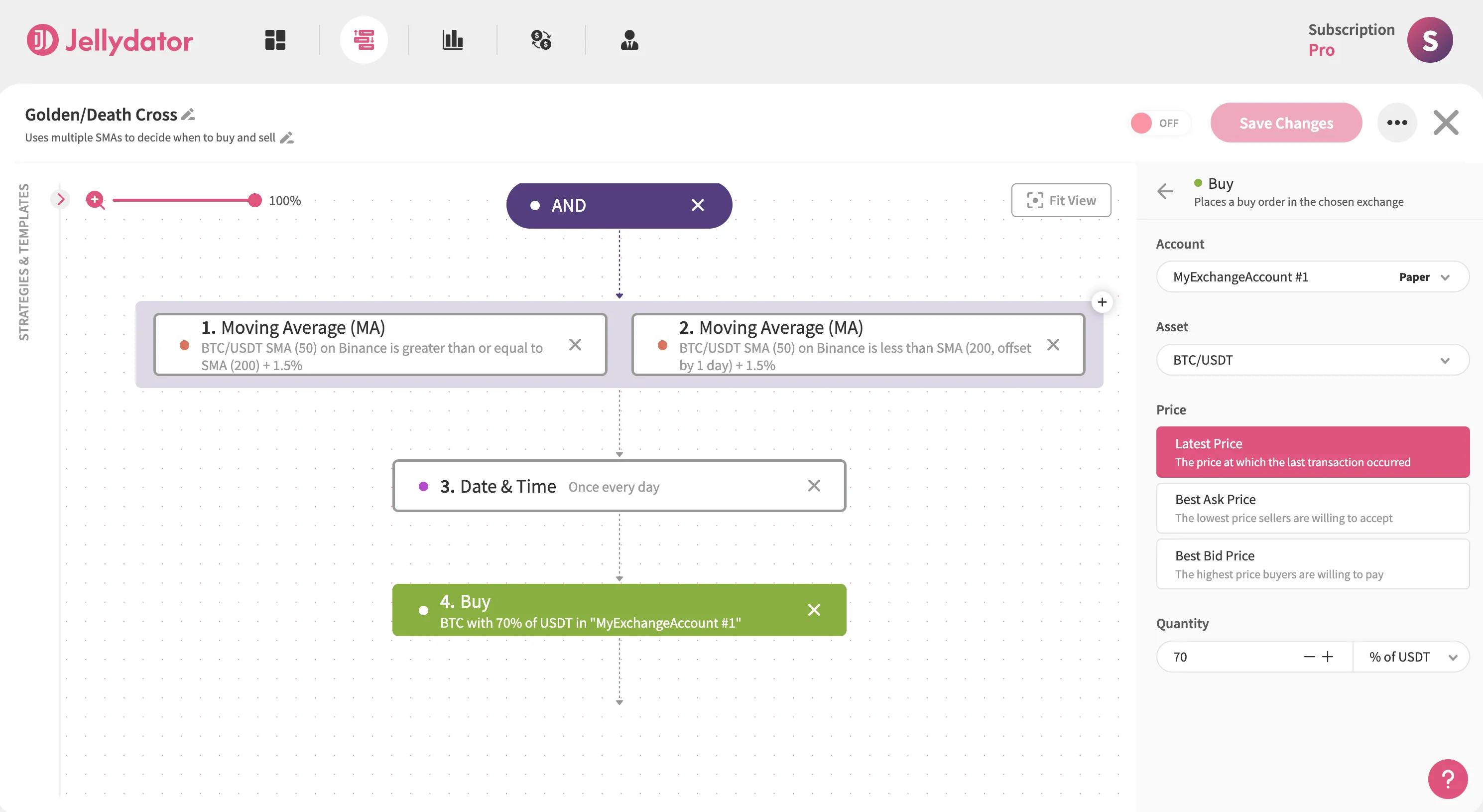 The Jellydator platform with a buy step in Path A.