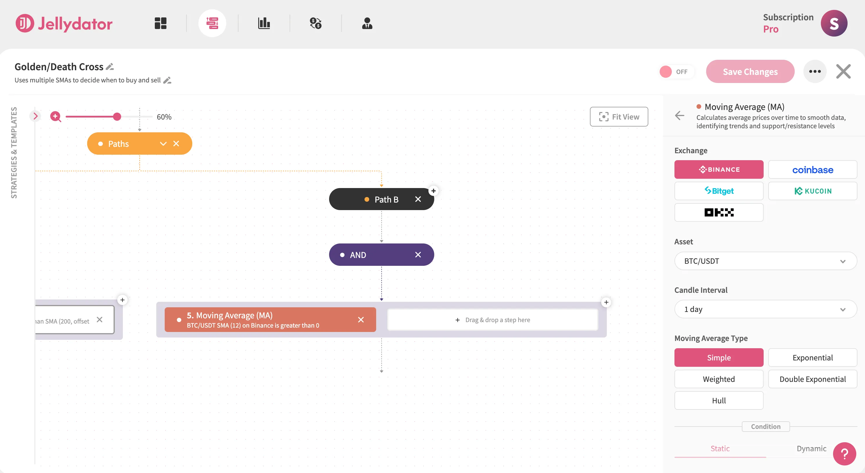 The Jellydator platform with a moving average step in Path B.