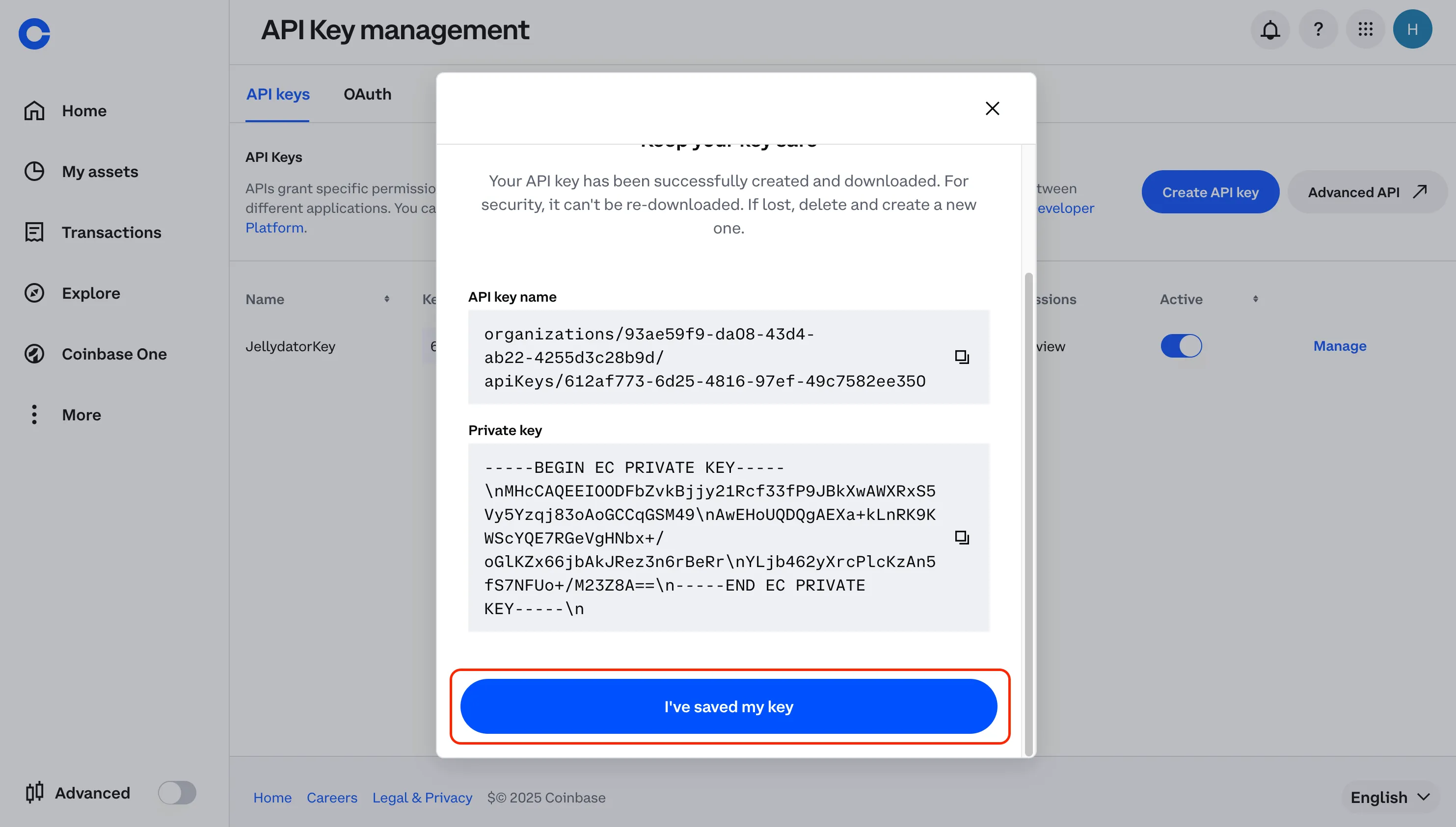 An image of the Coinbase website with the creation button highlighted.