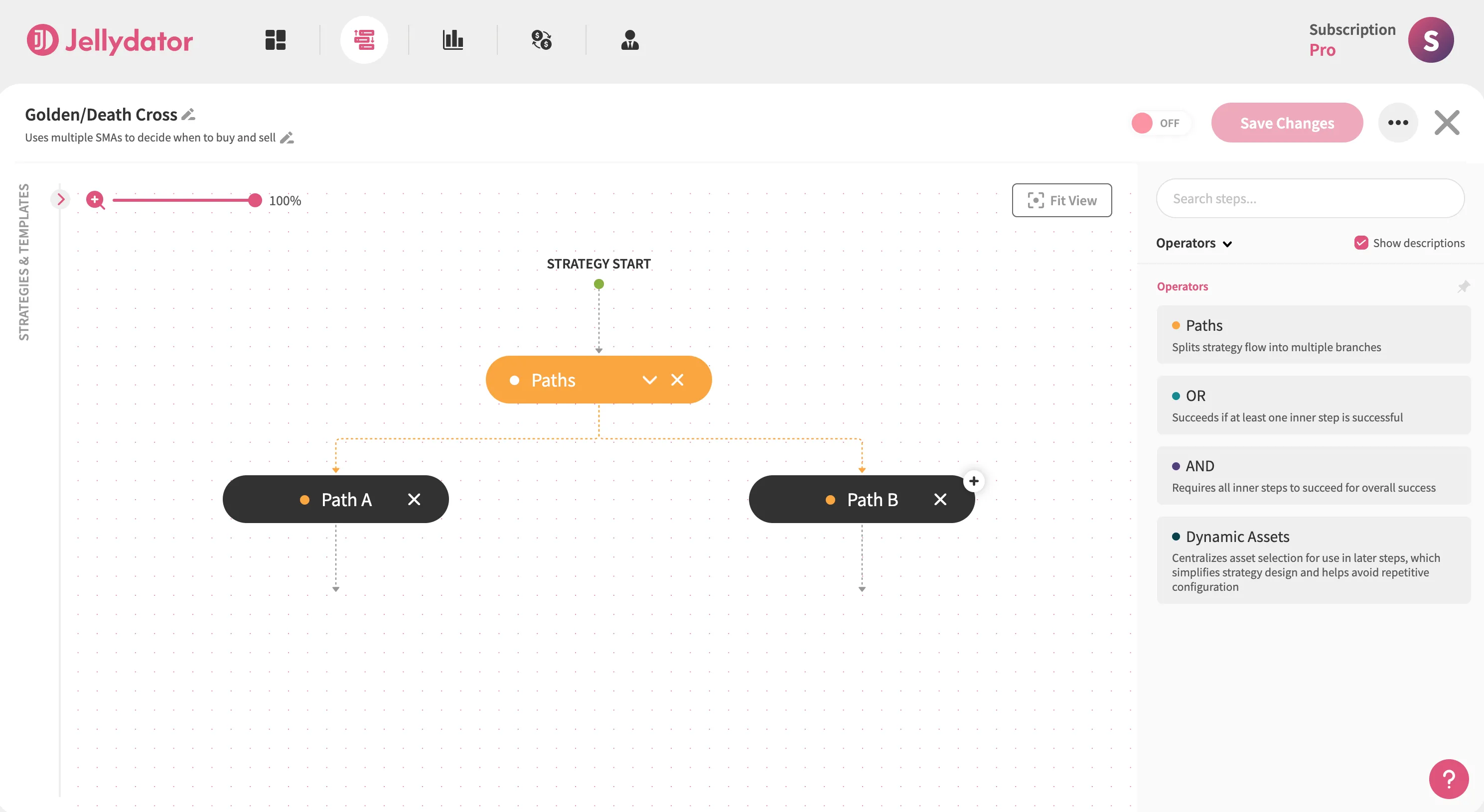 The Jellydator platform with a Paths step.