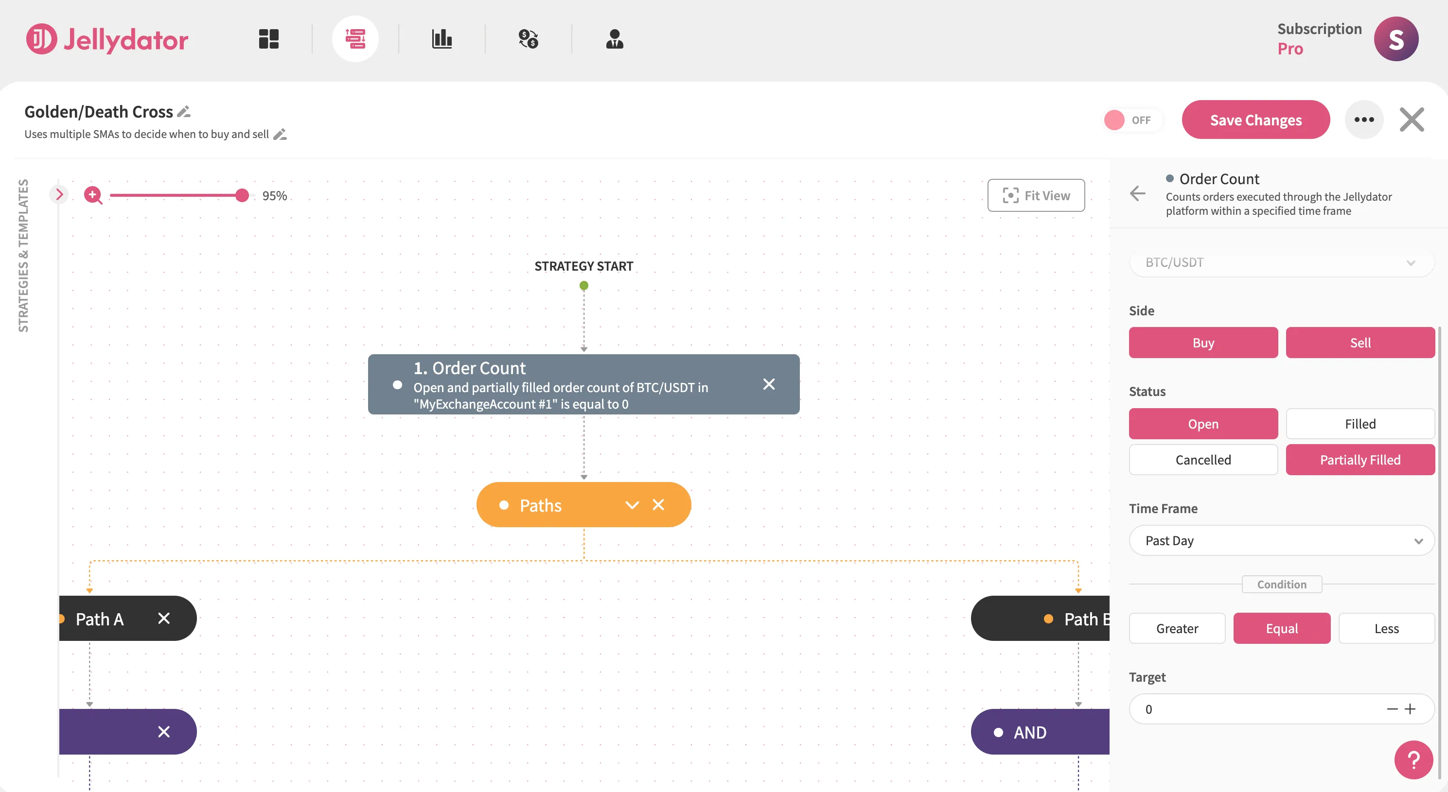 The Jellydator platform with the condition section of an order count step.
