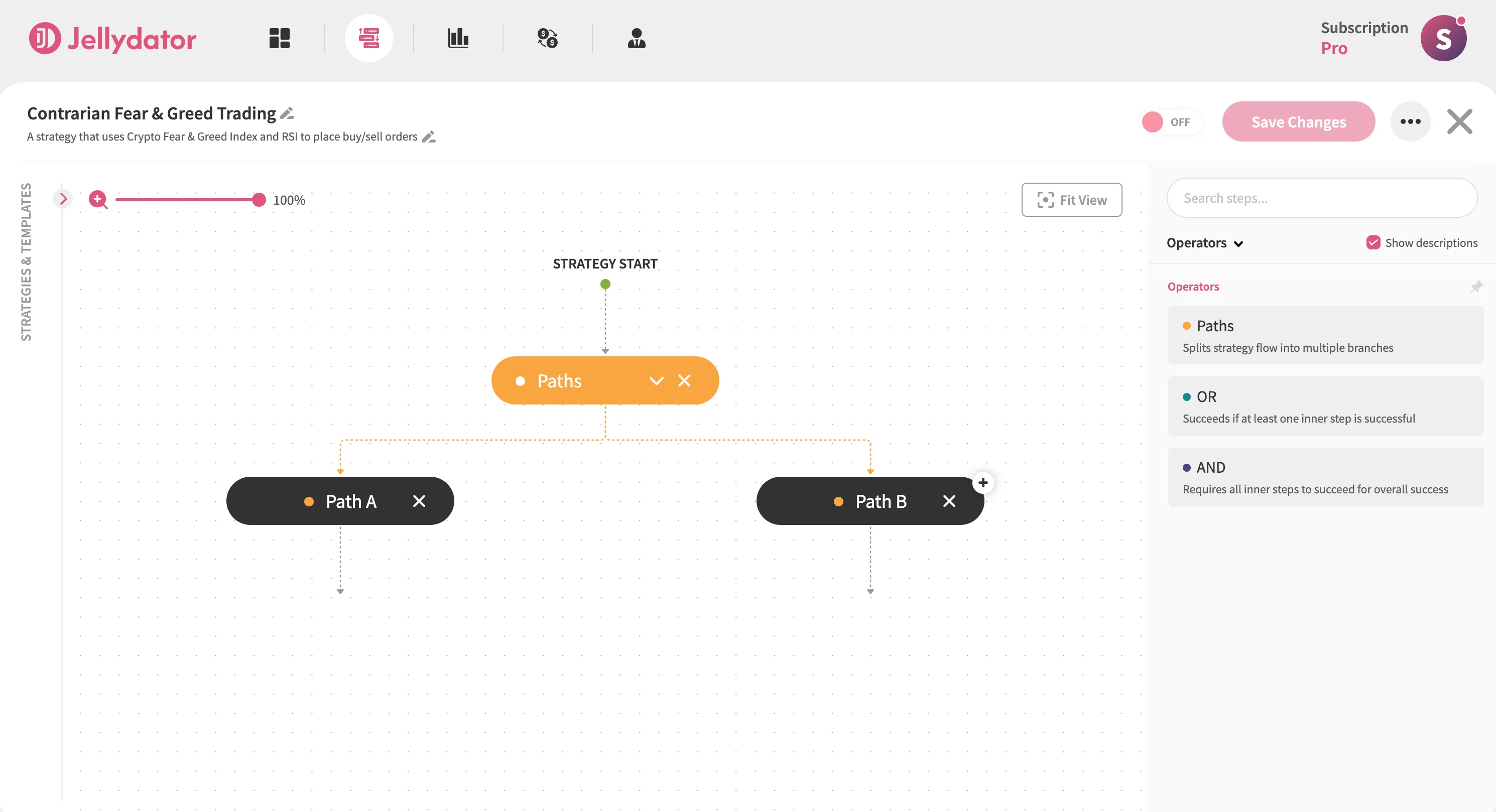 The Jellydator editor with a Paths step.