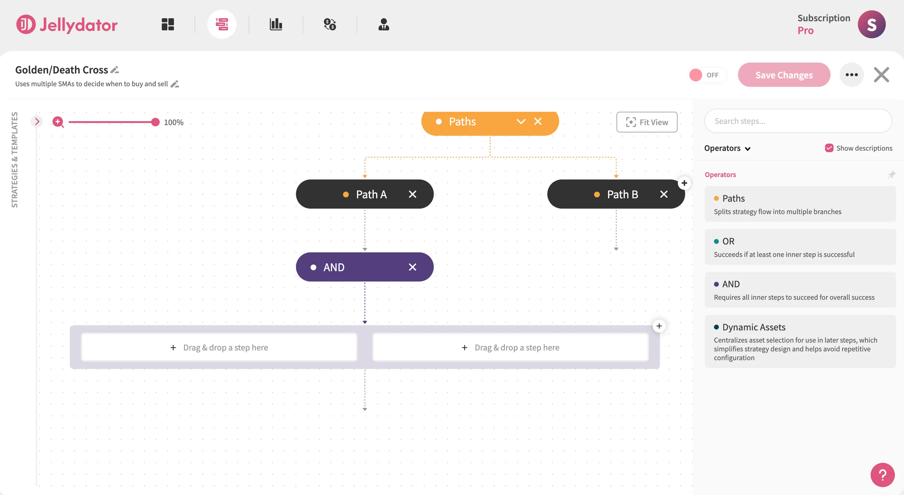 The Jellydator platform with an AND step.