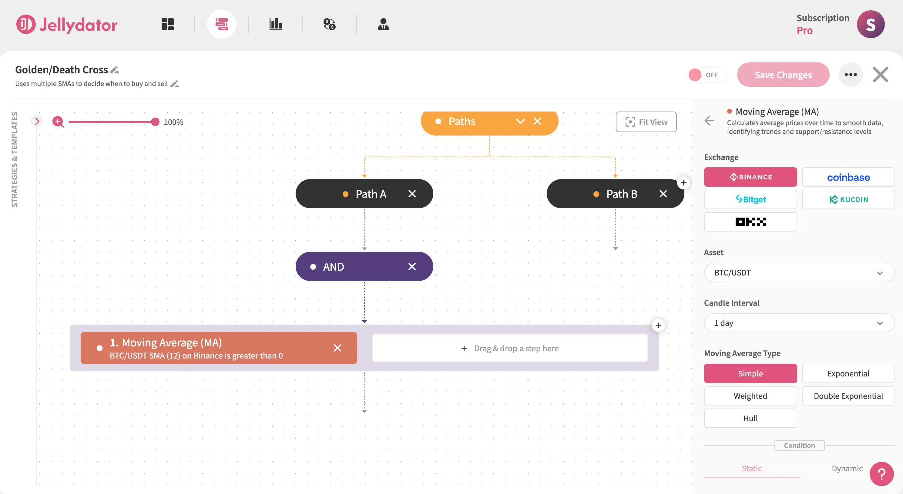 The Jellydator platform with a Moving Average step in Path A.