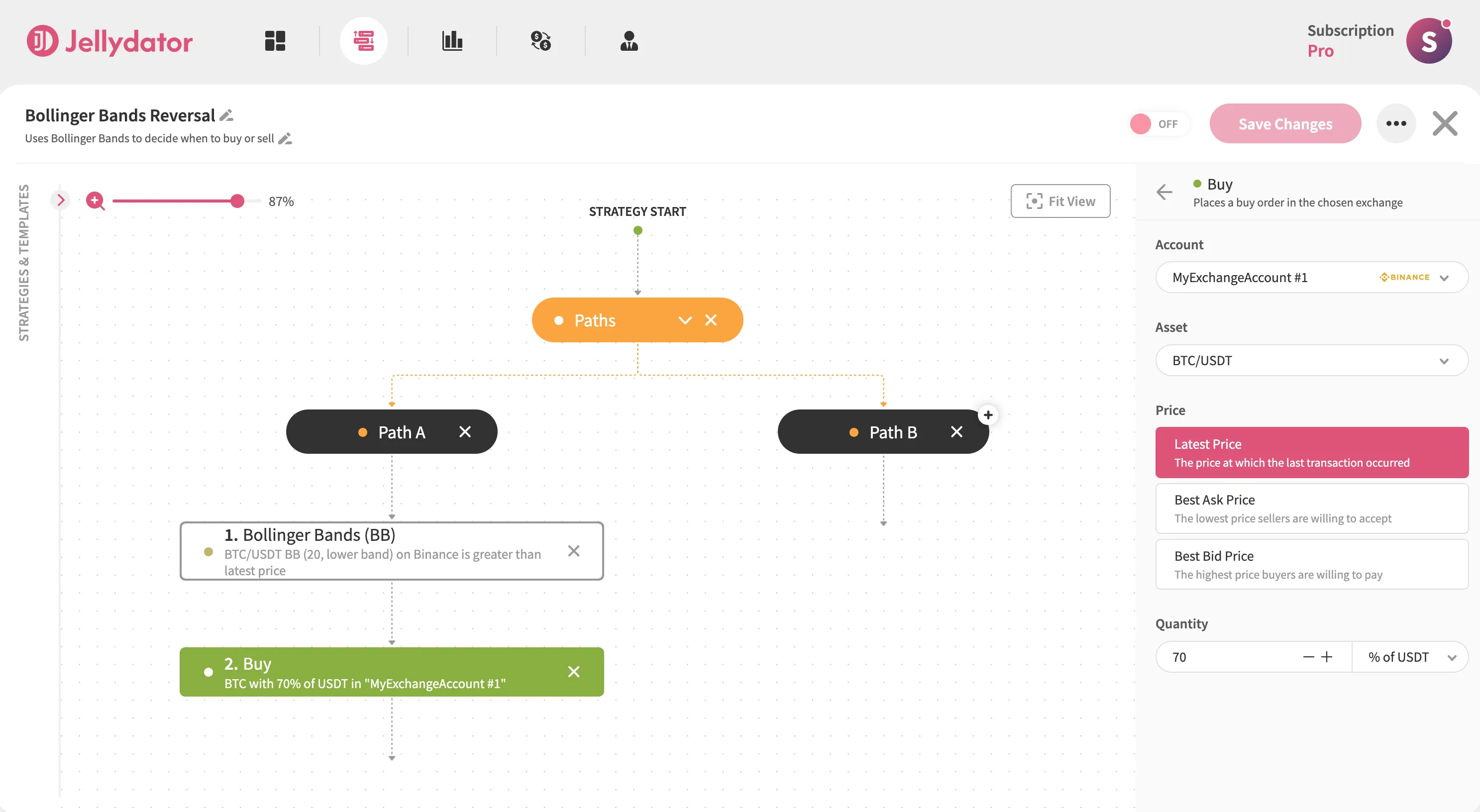 An image of the Jellydator editor with a Buy step in Path A.
