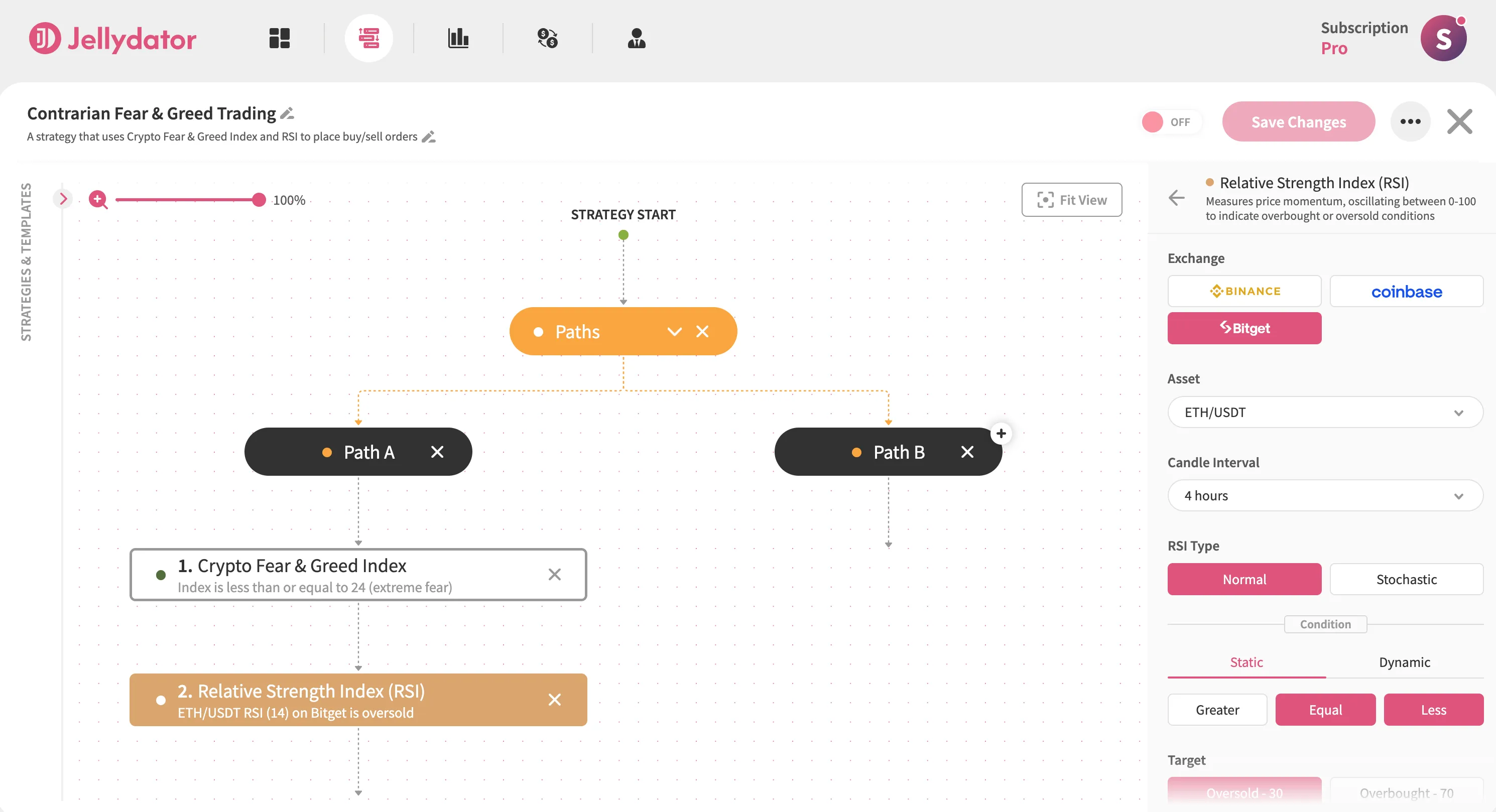 The Jellydator editor with an RSI step in Path A.