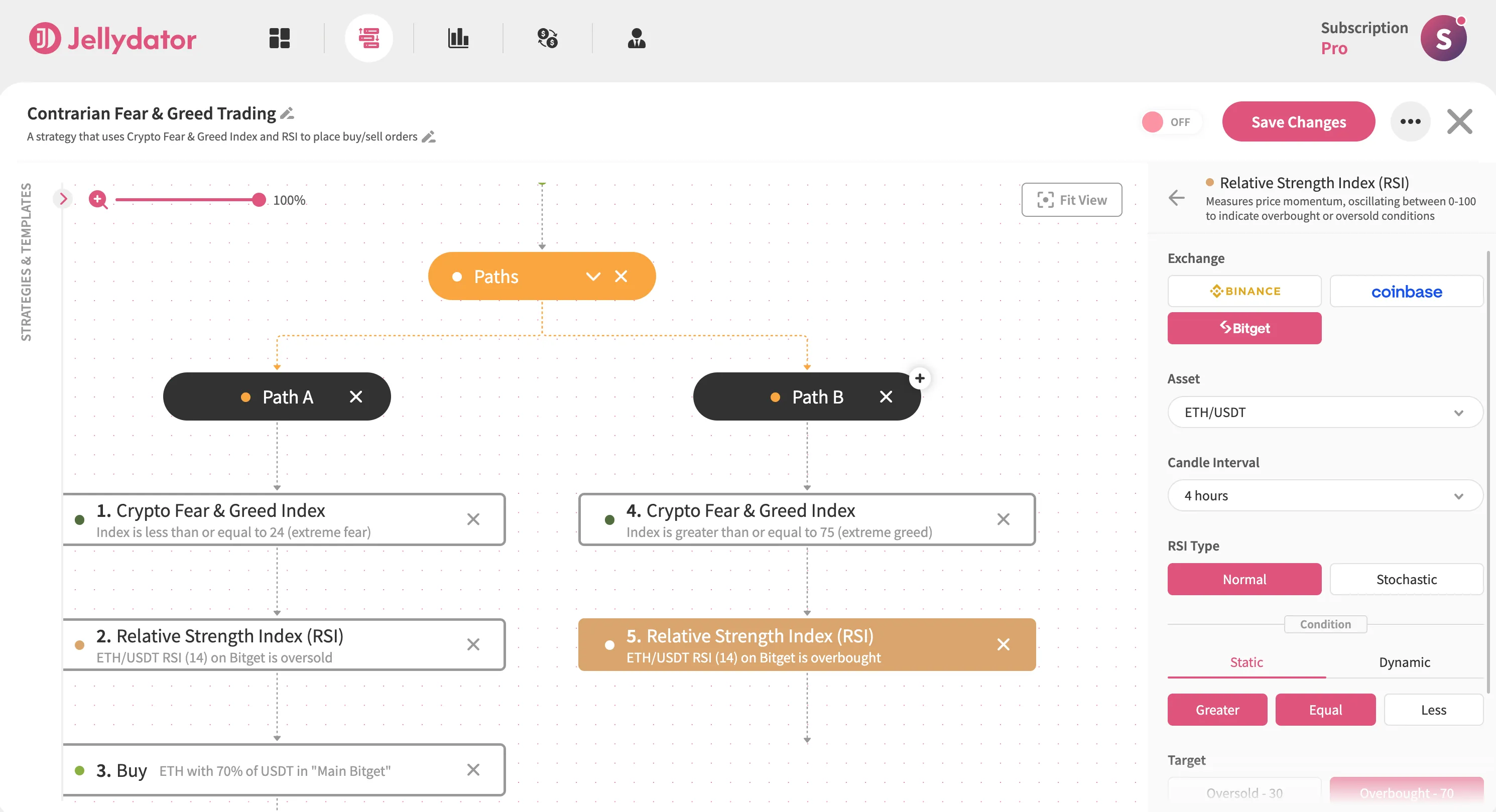 The Jellydator editor with an RSI step in Path B.