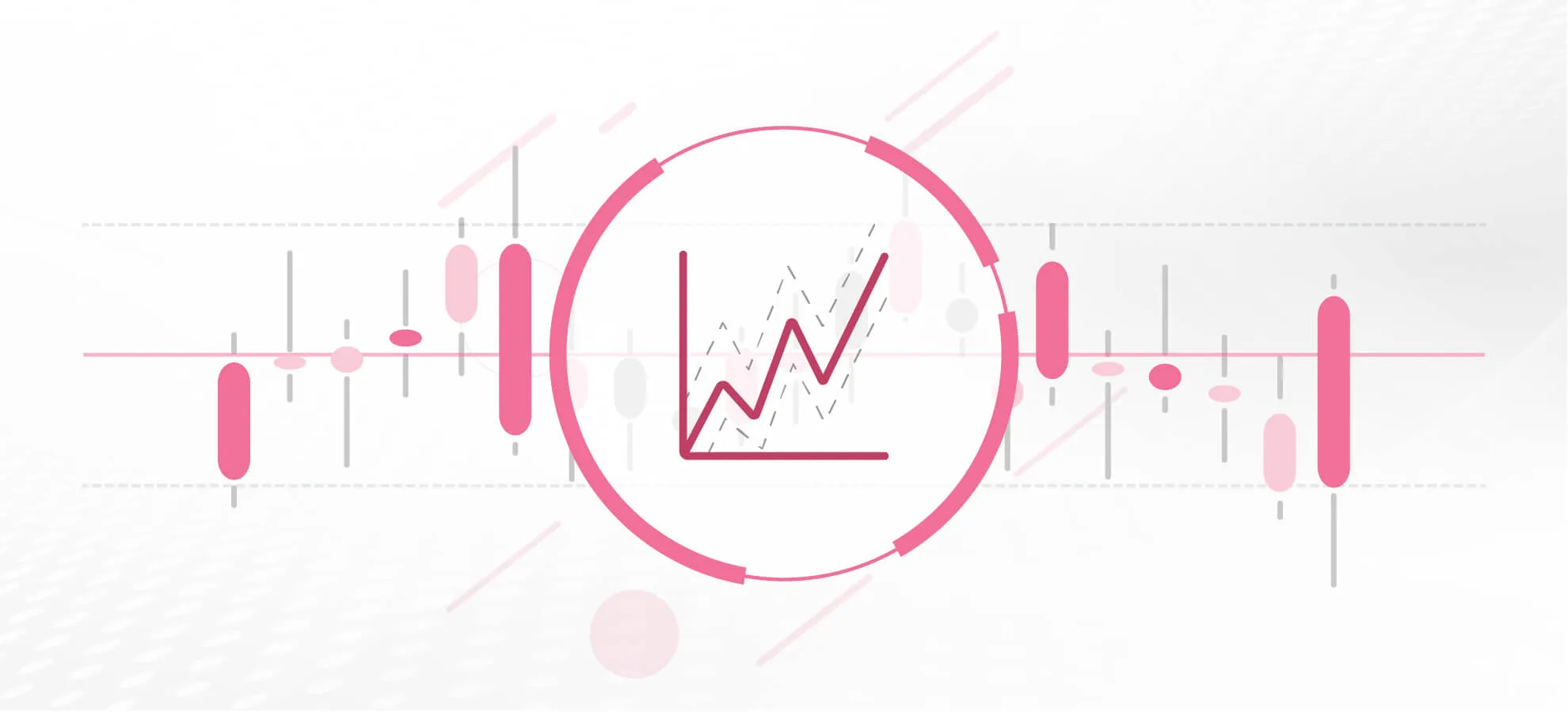 An abstract illustration of a candlestick chart with a rising line graph in the center, symbolizing financial growth and data analysis.