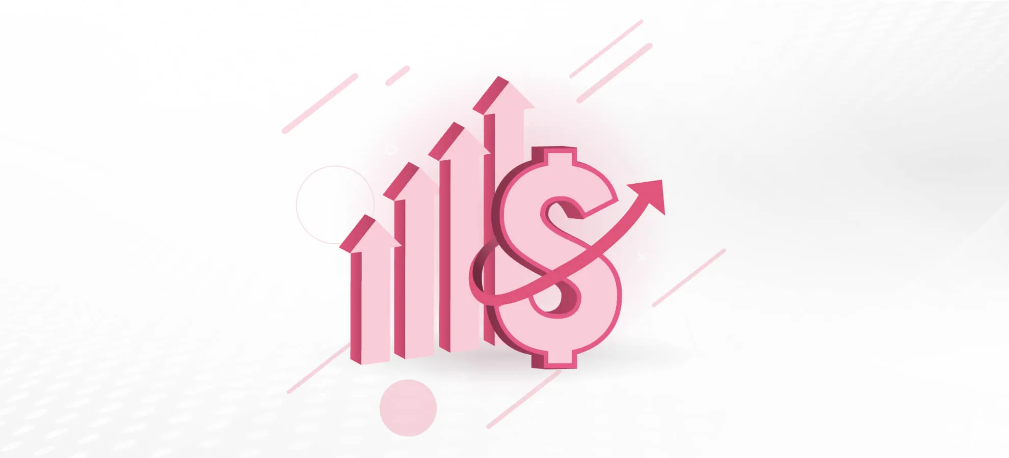 An illustration of upward arrows and a dollar sign symbolizing financial growth and investment success.