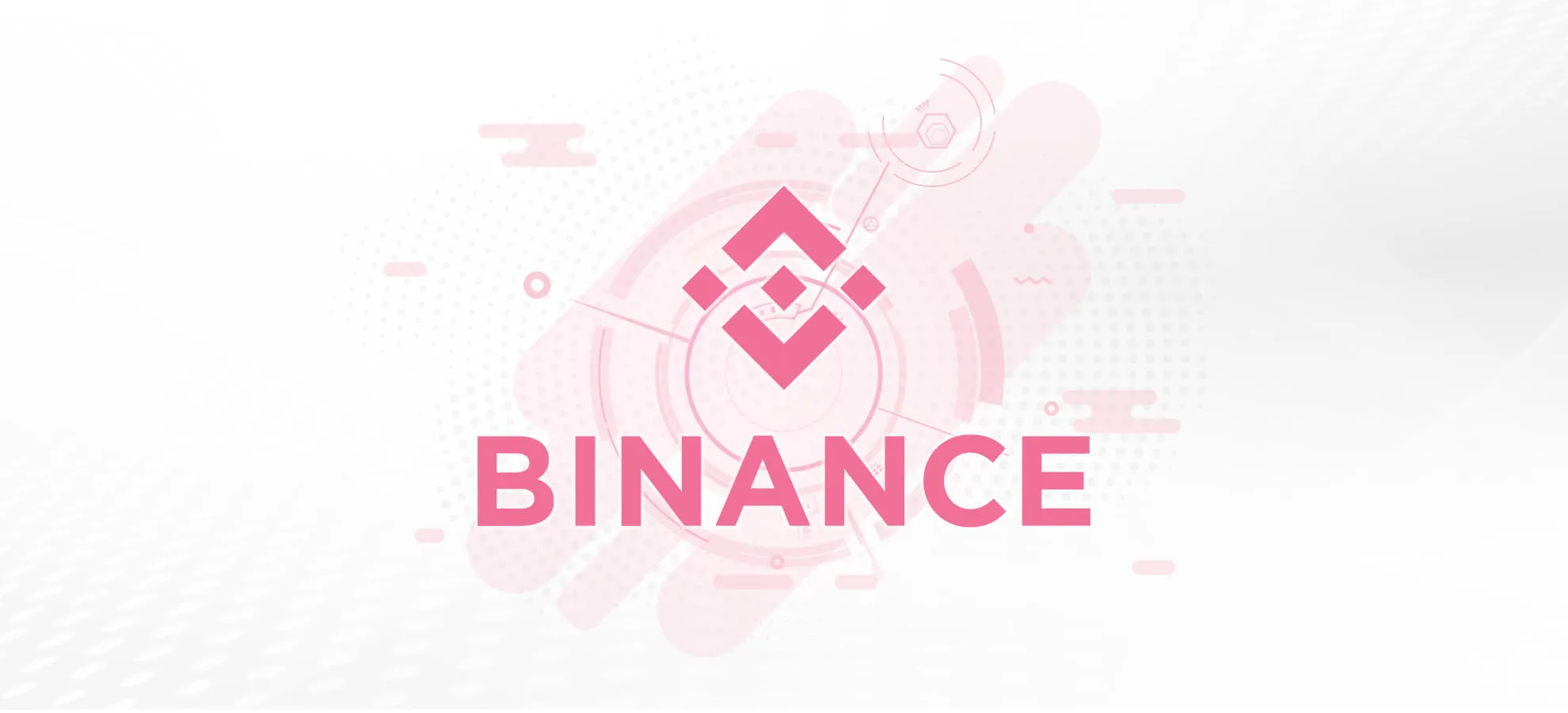 An image with the Binance logo and text in pink on a light abstract background.